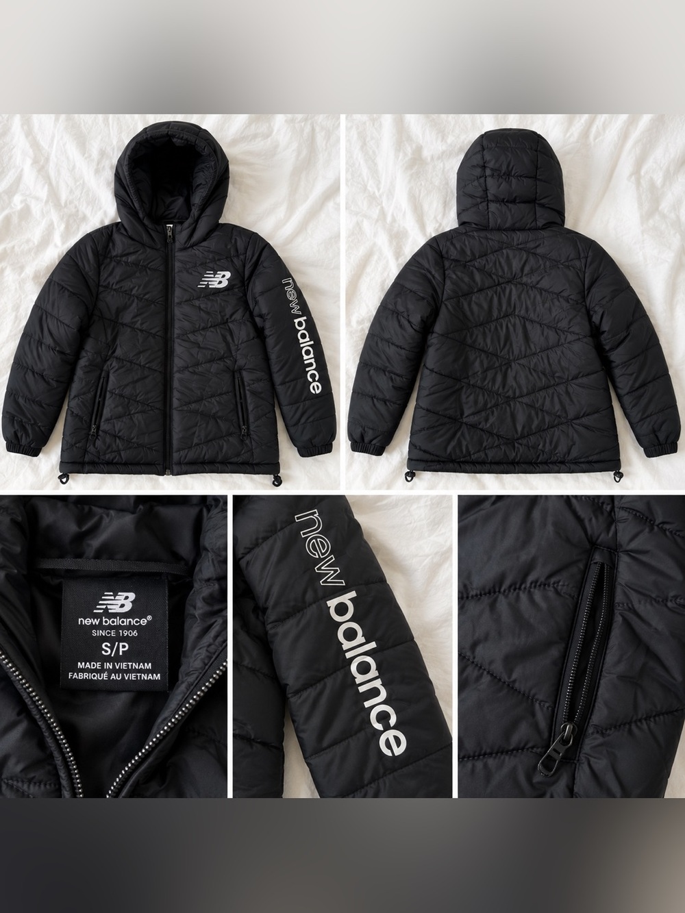 New Balance Black Hooded Quilted Puffer Jacket